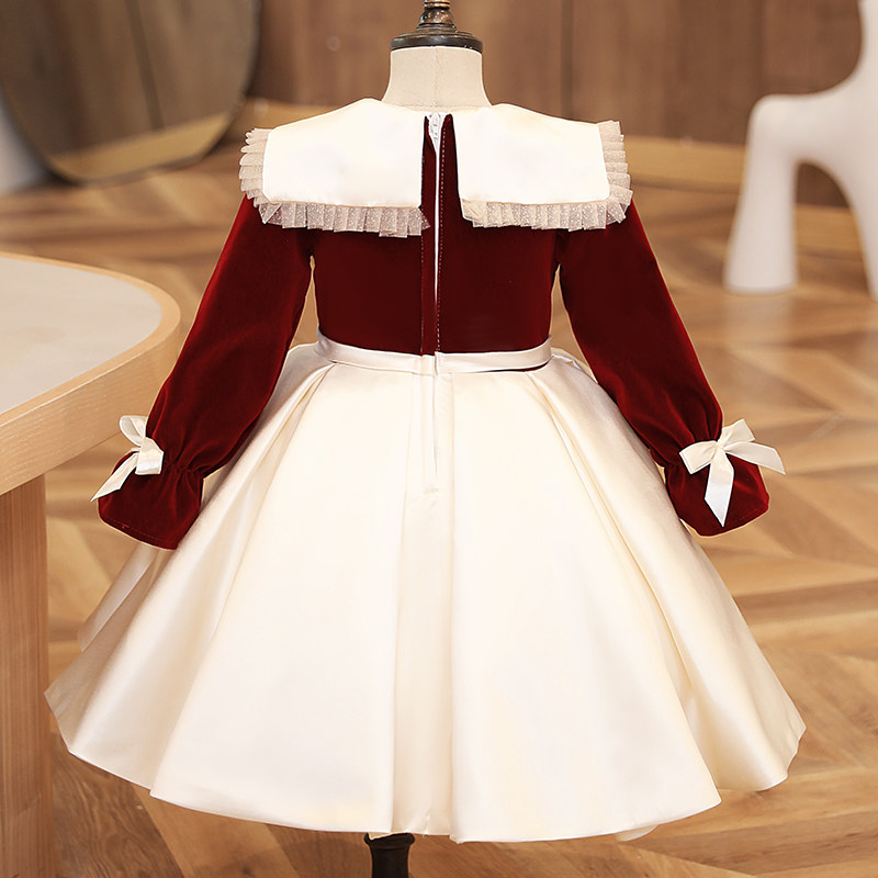 女宝宝长袖礼服红色主持人花童高端洋气女童生日公主裙钢琴春季
