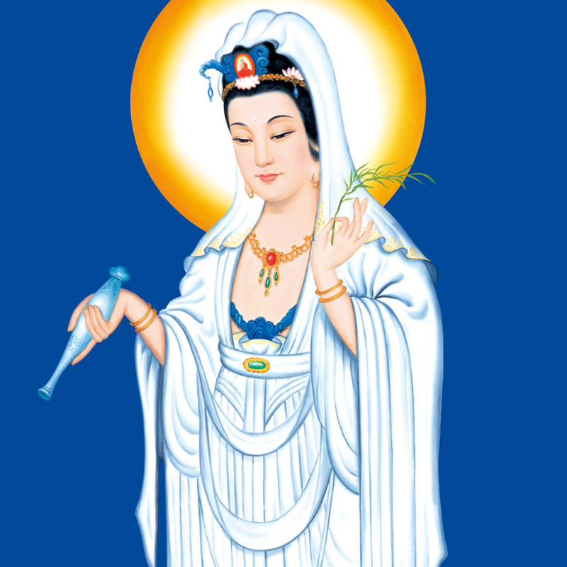 高清阿弥陀佛画像西方三圣挂画观世音大势至菩萨佛像丝绸卷轴画