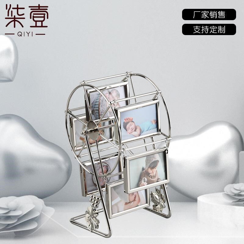 厂家锌合金电镀儿童相框摆台摩天轮大风车水车音乐盒相框摆台