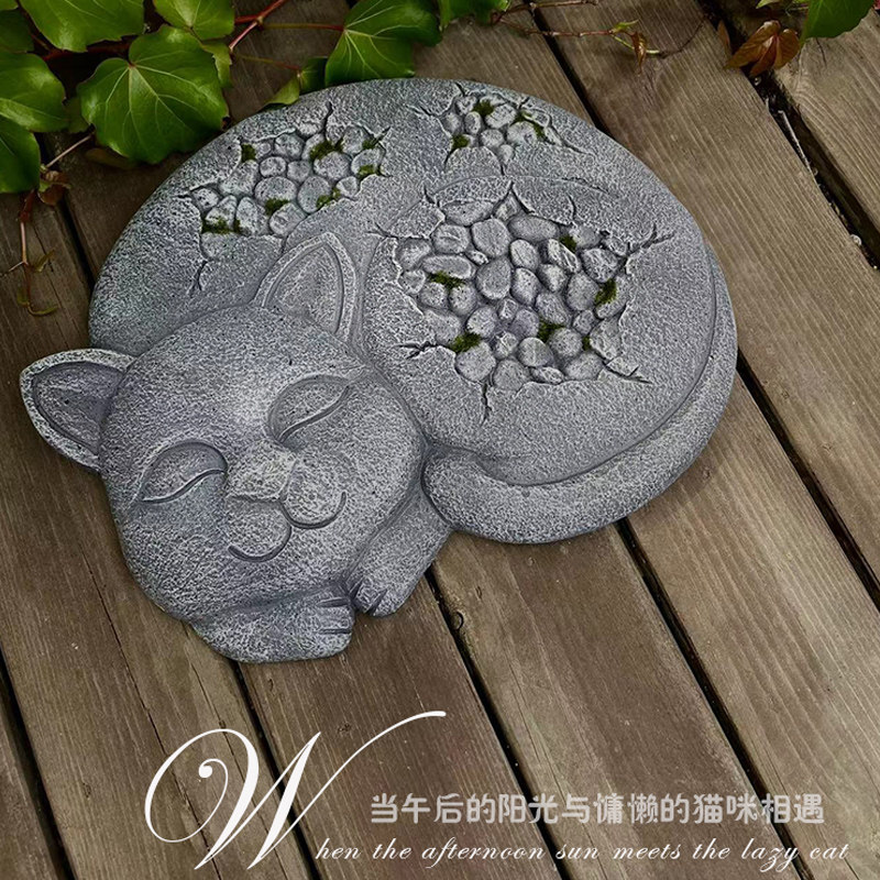 庭院摆件花园装饰品脚踏石汀步道石头阳台草坪垫脚别墅创意小猫咪
