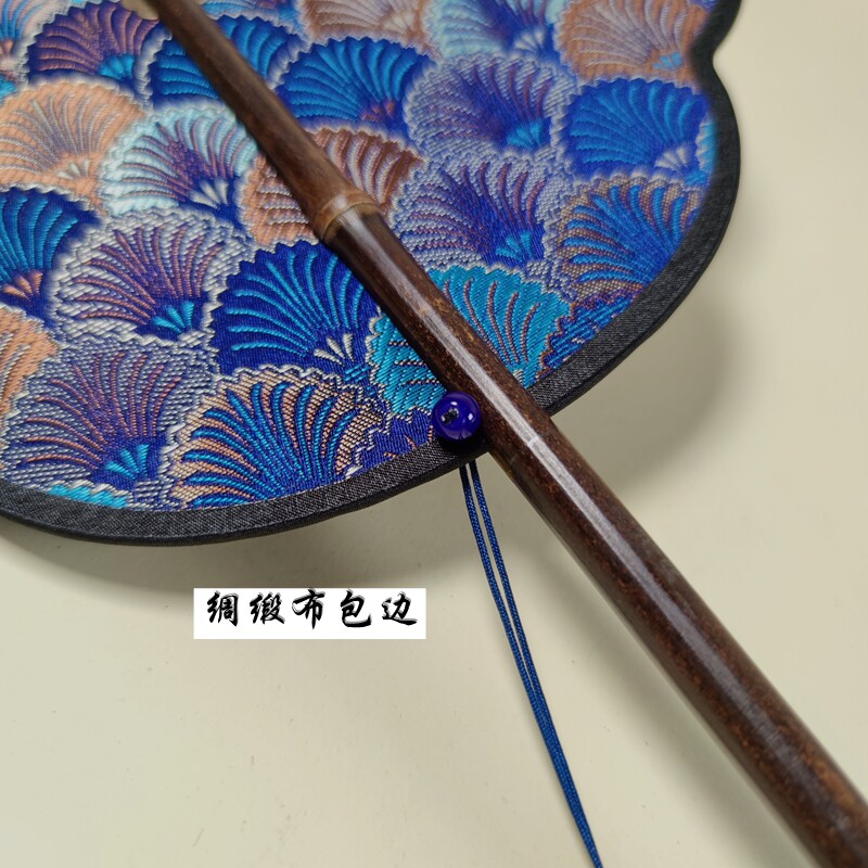 蓝色鱼鳞纹腰扇紫竹长柄可旋转可折叠便携卷曲扇子古风国汉服团扇
