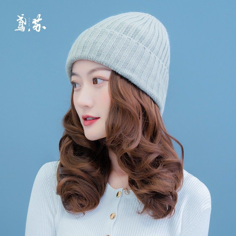 可拆卸假发女短卷发假发2021年时尚新款针织帽子假发一体女秋冬季