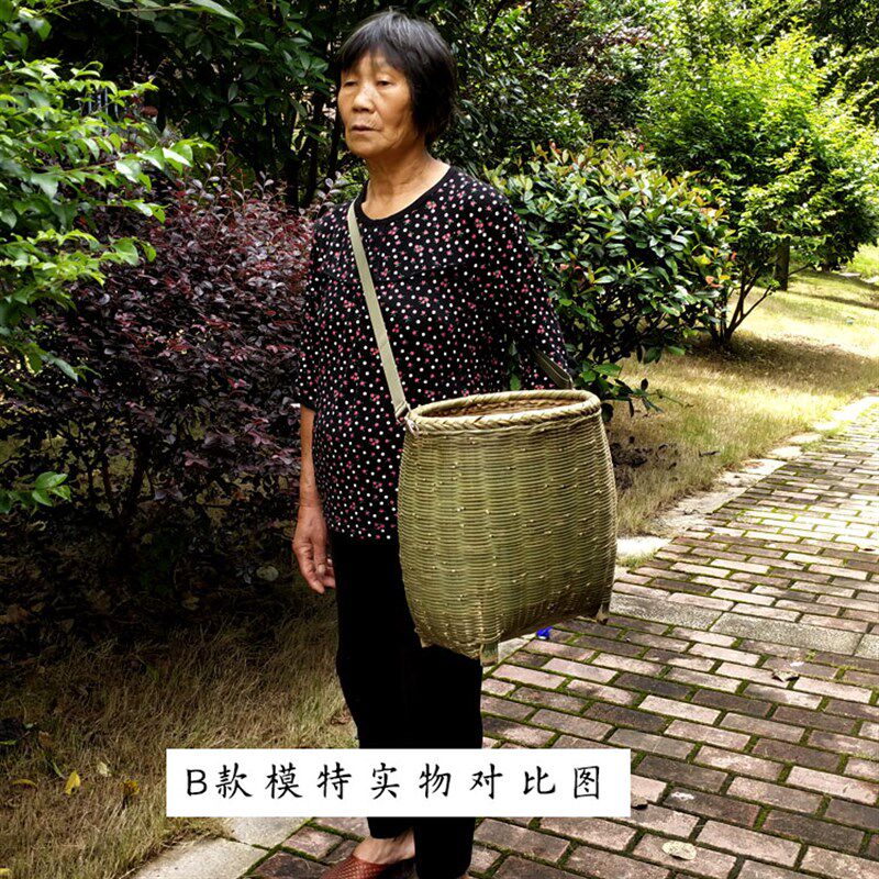 竹编采茶篓摘茶背篼可斜跨头层青皮编织水果大竹篮筐泥鳅鱼篓道具
