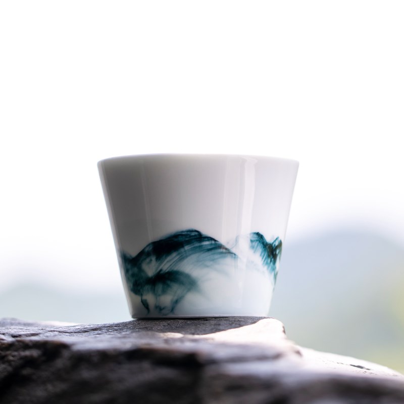 山水间 水墨咖啡杯拉花杯随手杯景德镇手工陶瓷复古中式茶杯水杯
