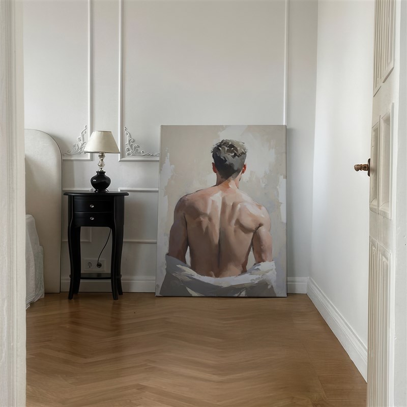 白衣肌肉男高清装饰画 画卧室挂画 画喷绘油画 画室内靠墙工作室