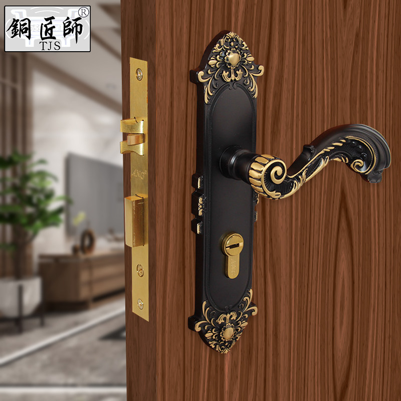 铜匠师黄铜门锁新中式静音锁具室内卧室门把手黄铜轻奢家用房门锁