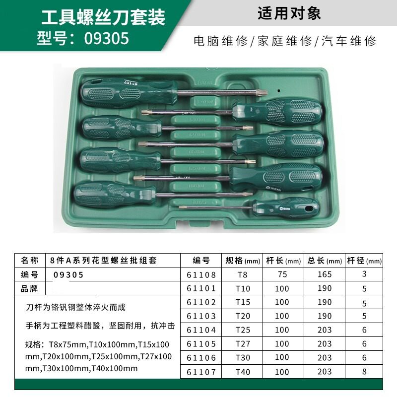 工具螺丝刀套装一字十字/花形螺丝批组套09306 09305 09309