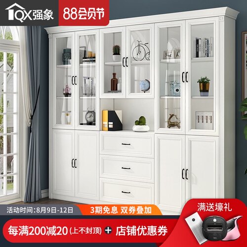 玻璃门书立落地带门简欧两门三门柜式储体大书橱定制整物柜F-209