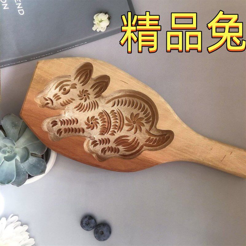 梨木手工雕刻十二食肖兔虎模焙梨木点心饼干糕点面生面点烘模模具