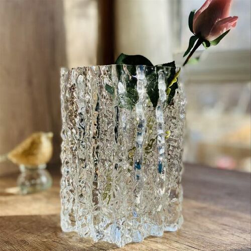 出口手美极冻冰川水晶玻璃花瓶欧工制作菱形花瓣口器养插花水摆件