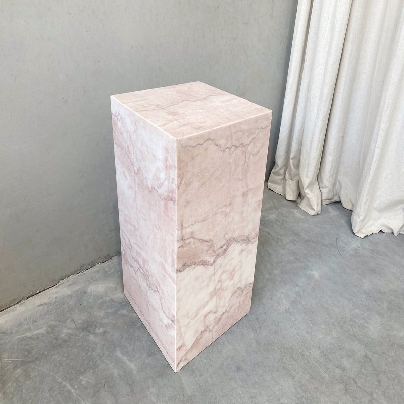 玫奢风天然大理石雕油轻瑰方柱子墩子奶塑展示床头柜客厅装饰摆件
