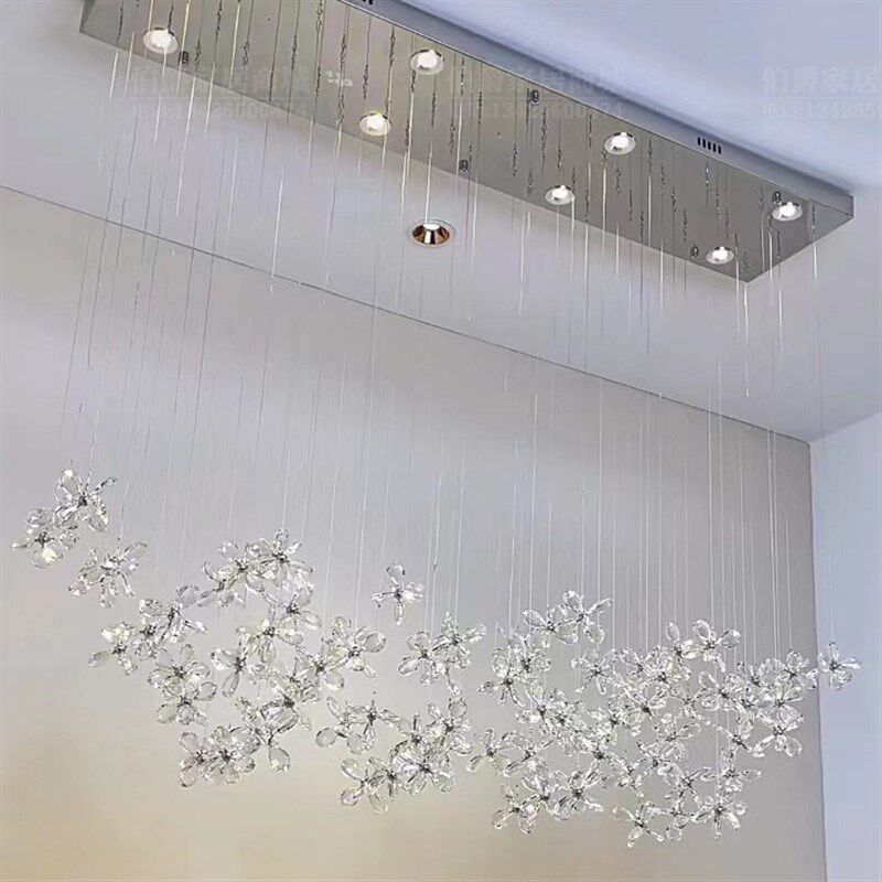 餐厅灯花奢现代轻瓣水晶吊灯岛条吧台餐桌长台吸顶吊线灯前台大堂