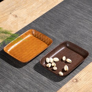 手工竹编茶点盘中式家用水果篮点心盘干小零吃筐糕点托盘果食碟子