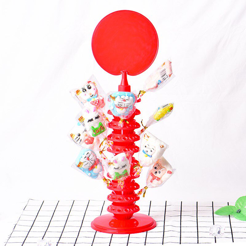 三层木头展糖架糖棒示果棉花棒可插座宝塔可以拆装红色玫红色