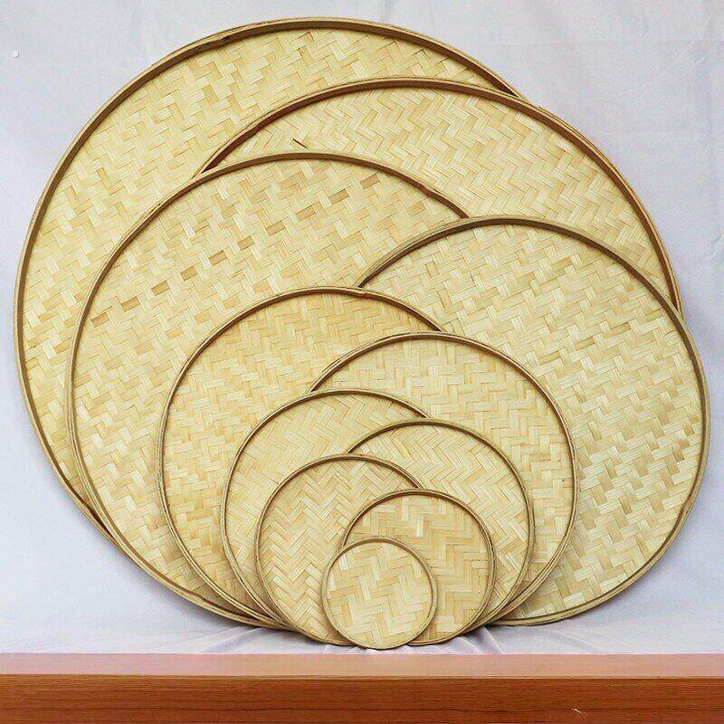 竹编圆形簸箕无孔竹匾托盘幼儿园手工绘画装饰舞蹈广告簸箕竹筛子