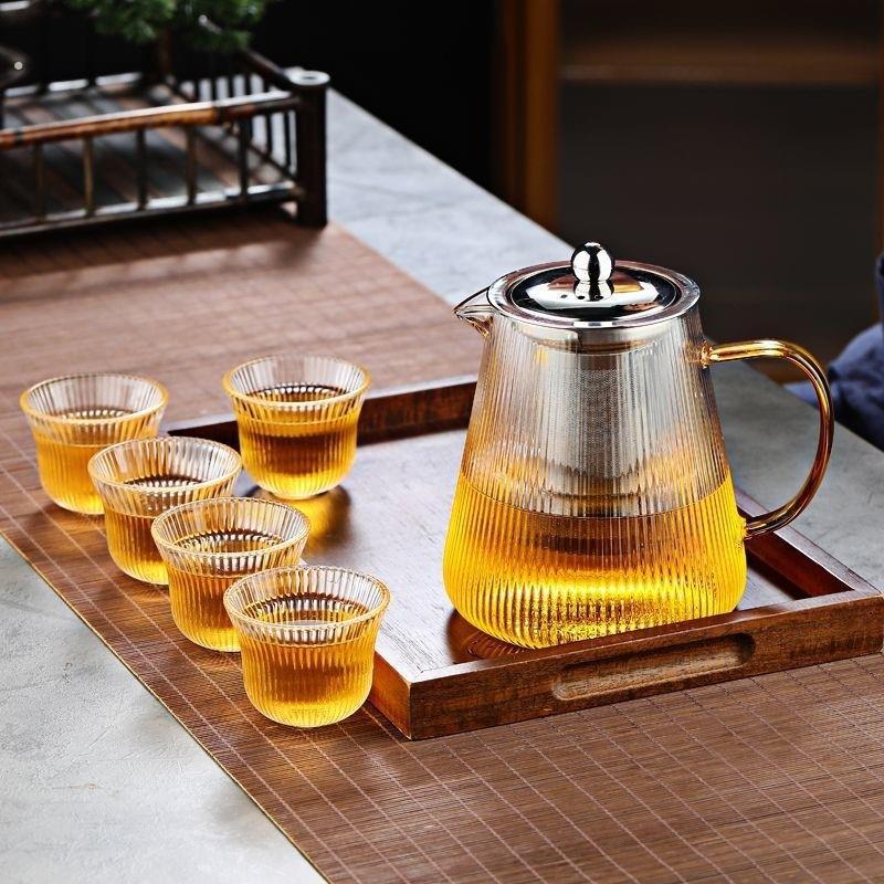 透明耐热玻璃茶具套装茶壶茶杯条纹钢漏过滤功夫茶具
