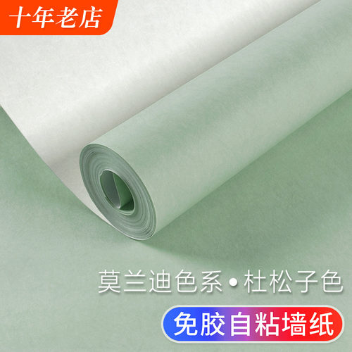 色兰迪色系自粘壁纸纯莫绿色墙贴纸防水防潮房间卧室家用加厚壁纸