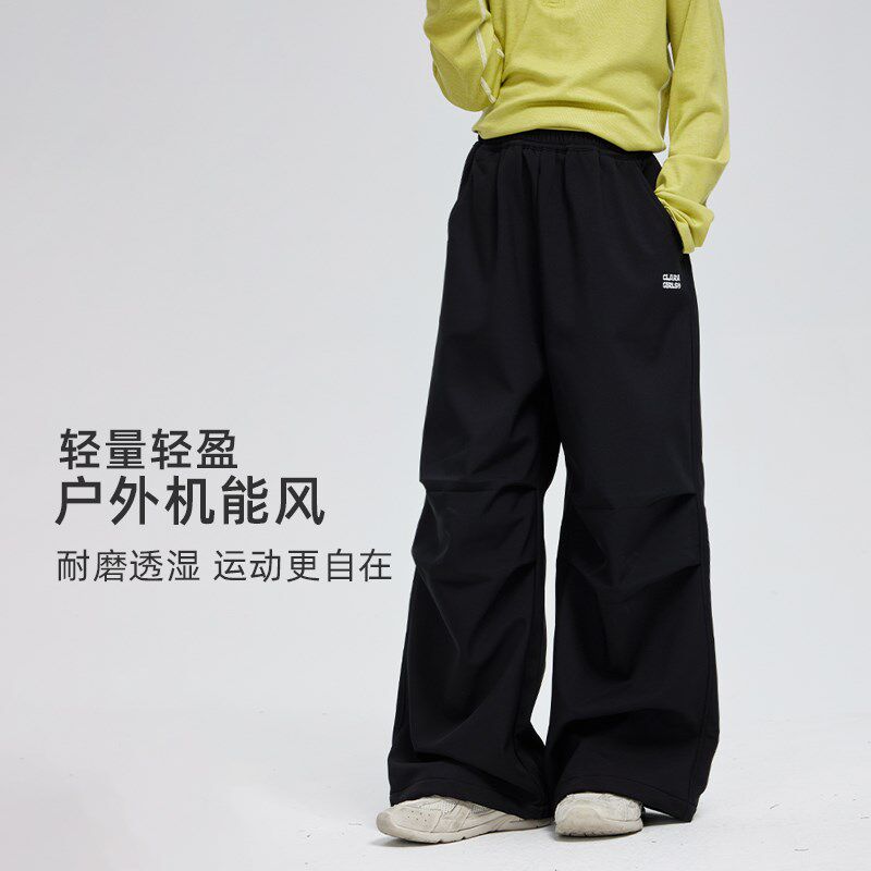 女童加绒冲锋裤2024秋冬款儿童加厚防风机能裤中大童阔腿工装裤