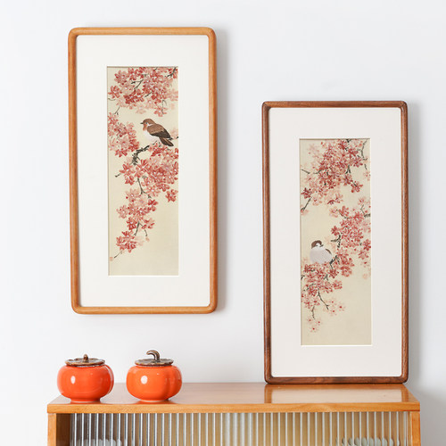 寓意好花鸟画入户玄关装饰画新中式双联走廊过道竖版画水墨壁挂画