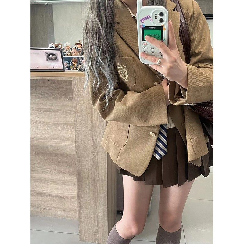 东京岁时记JK休闲制服女士绀色棕色西装外套女2023年摩尔学院西服