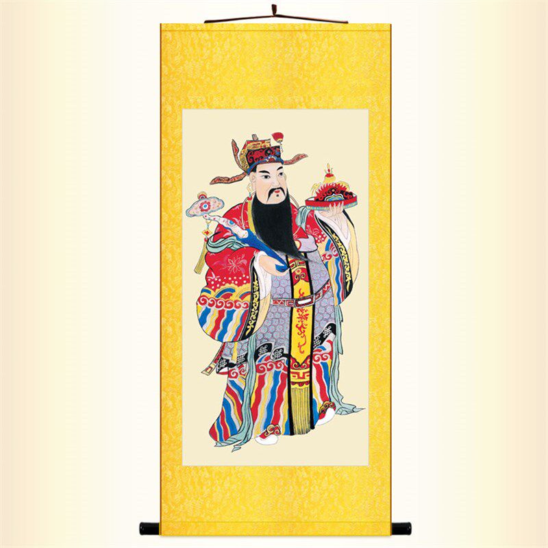 禄神画像挂画  星文昌水神像画丝绸卷轴画魁道场星陆画书房装饰画