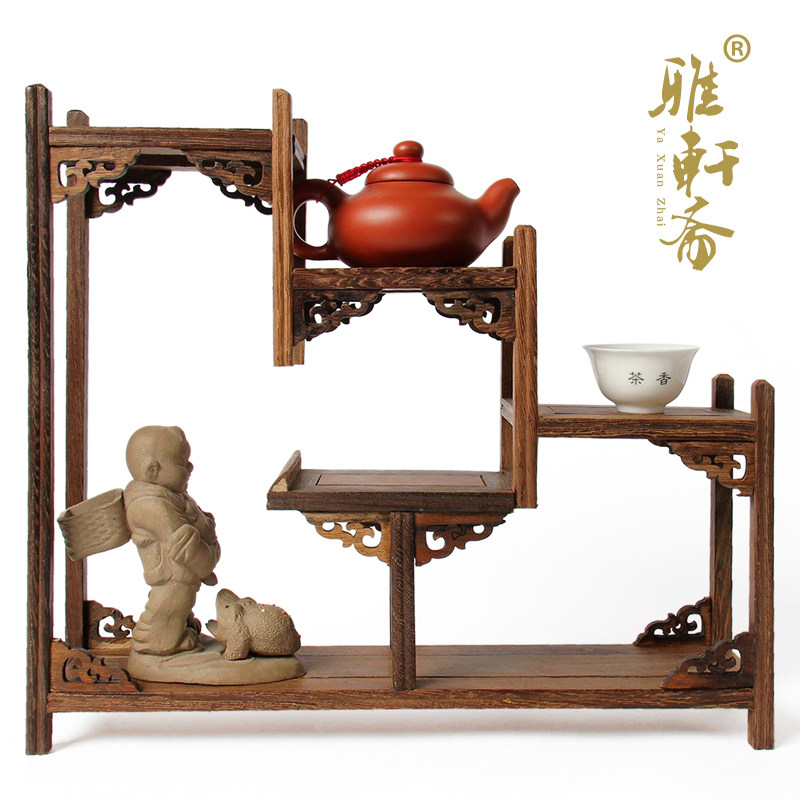 红木家紫奇石底座茶壶架鸡翅木雕博古架具步壶步砂高古玩红木底座