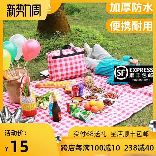 野餐垫春游外红防潮垫子加防户网便携地垫草坪厚水野餐布郊游用品