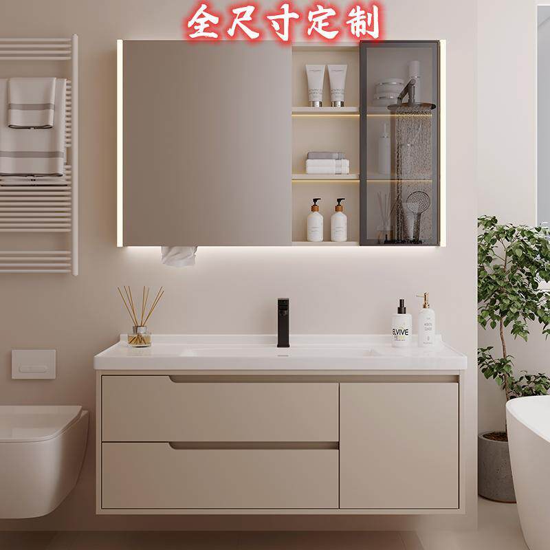 奶油厘洗手洗脸盆柜67cm77风米87/97/107/117公分浴室柜洗漱台