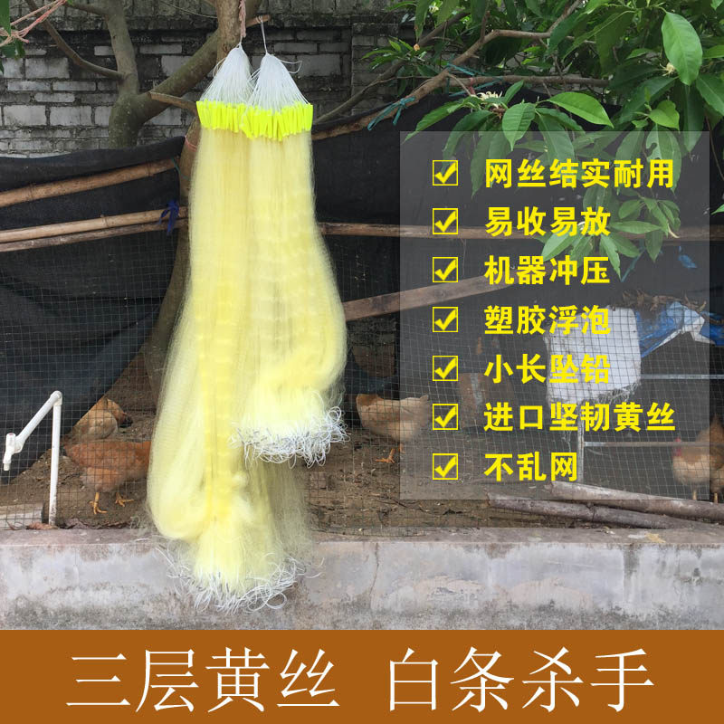 老渔翁三层北京黄网密网白条网浮强胶丝小鱼餐渔沉粘网挂丝加沾网