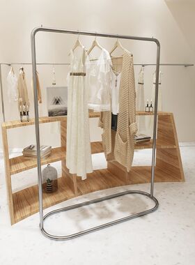 女装店展示架不锈钢落地架童装店专用挂衣杆中岛服装展示架陈列架