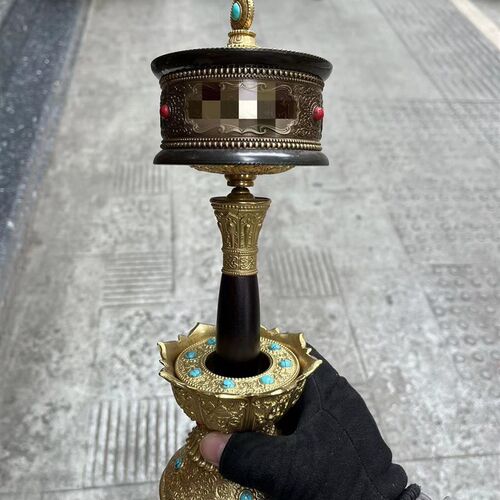 藏式手摇转金轮转筒摆件转金桶手持转筒转动轮六字多款手摇转金轮