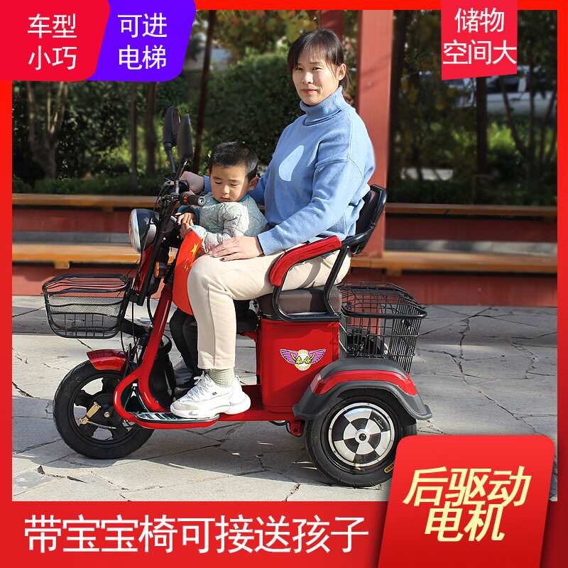 轮动三电车接送孩子车家用迷你小型遮雨棚拉货老年三轮电动电瓶车