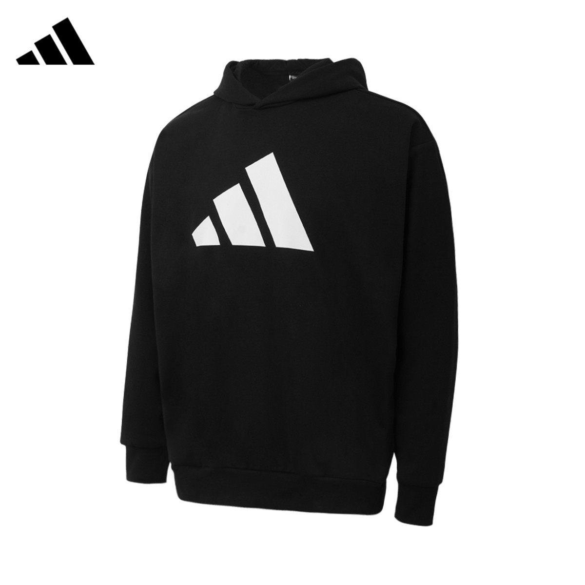Adidas阿迪达斯男士黑色logo印花连帽卫衣宽松休闲帽衫JN4857