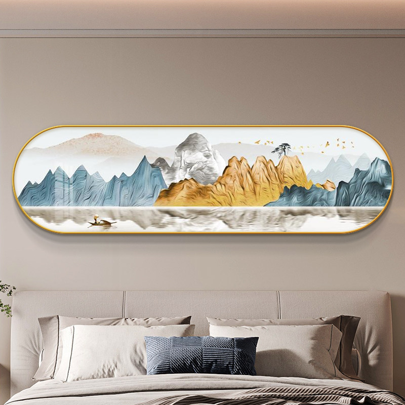 聚财靠山卧室床头装饰画山水画客厅背景墙沙发壁画新中式主卧挂画