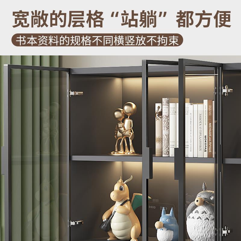 书柜带玻璃门定制酒柜客厅一体整墙书架储物柜办公室置物展示柜子