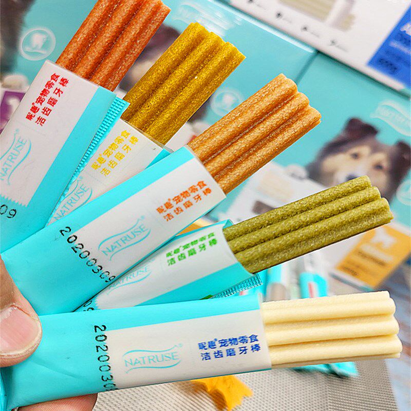 昵趣洁齿骨狗狗磨牙棒宠物零食泰迪金毛螺旋藻小型犬咬胶整盒30支