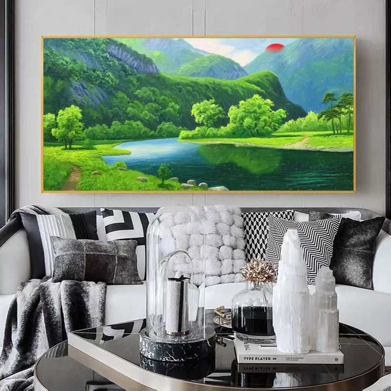 纯手绘客厅油画 办公室风景山水聚宝盆 沙发背景墙欧式装饰挂画