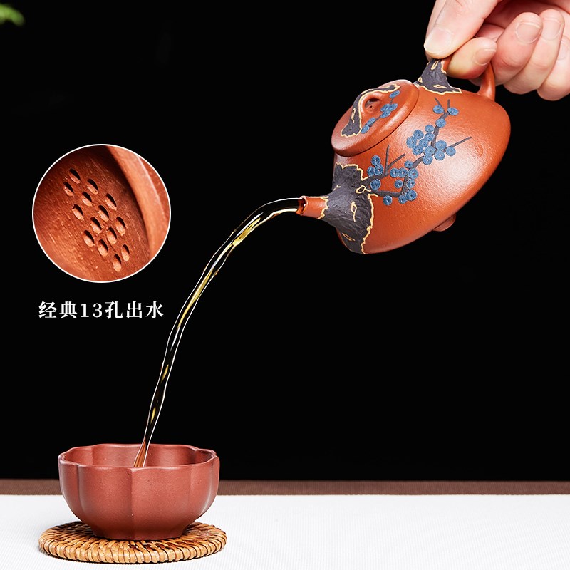 宜兴紫砂壶纯手工正宗泥绘原矿朱泥单人泡茶壶名家功夫茶具石瓢