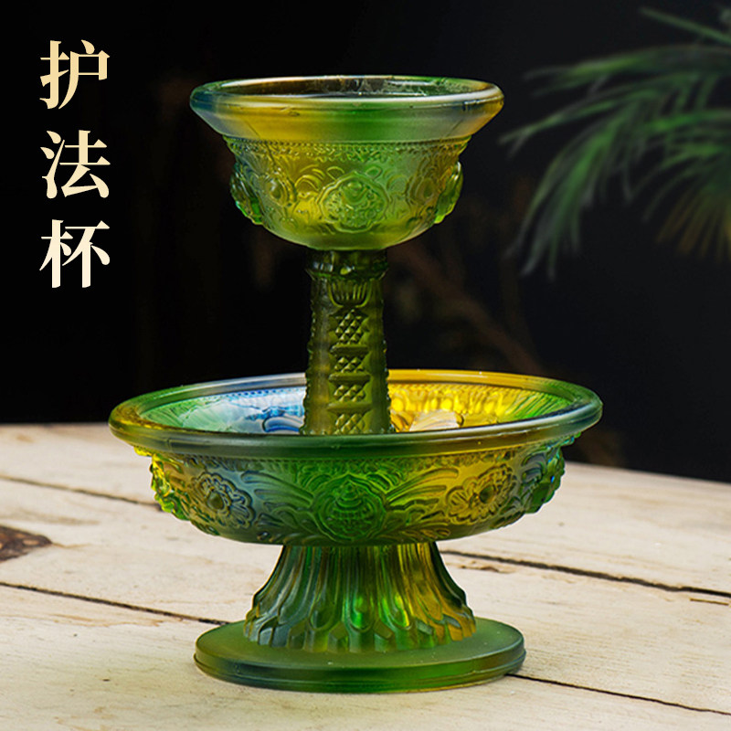 尼泊尔修行杯琉璃护法杯西藏家用八吉祥浮雕 大小号琥珀古法供杯图片