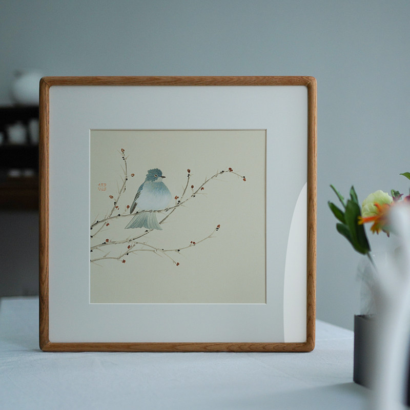 工笔花鸟新中式装饰画方形三联国画餐厅卧室书房茶室淡雅日式挂画