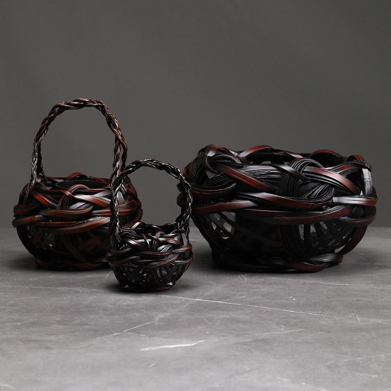 手工竹编花器 客厅玄关茶几插花器 禅意日式茶艺花插花篮竹摆件