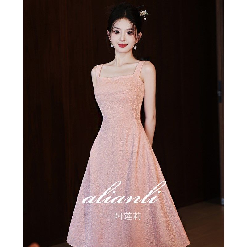 晚礼服裙女宴会气质轻奢小众高端粉色吊带小个子party日常可穿夏