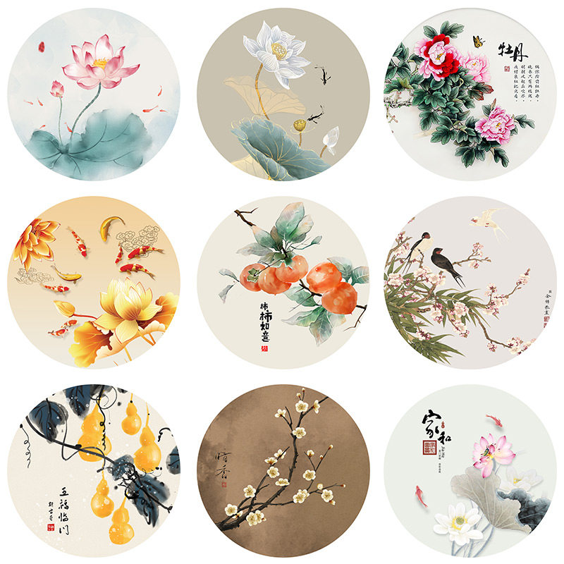 花鸟新中式屏风画半透明乔其纱不透明高密纱玄关客厅装饰画可定制