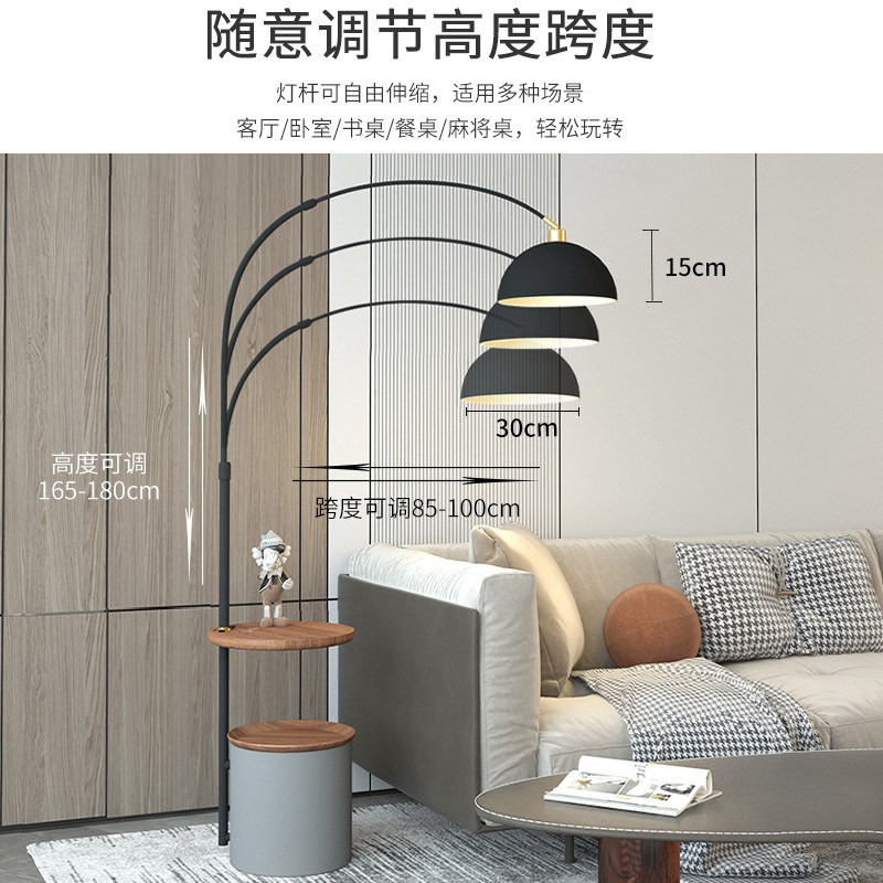 钓鱼灯中古落地灯客厅北欧轻奢高级感置物一体奶油风沙发茶几灯