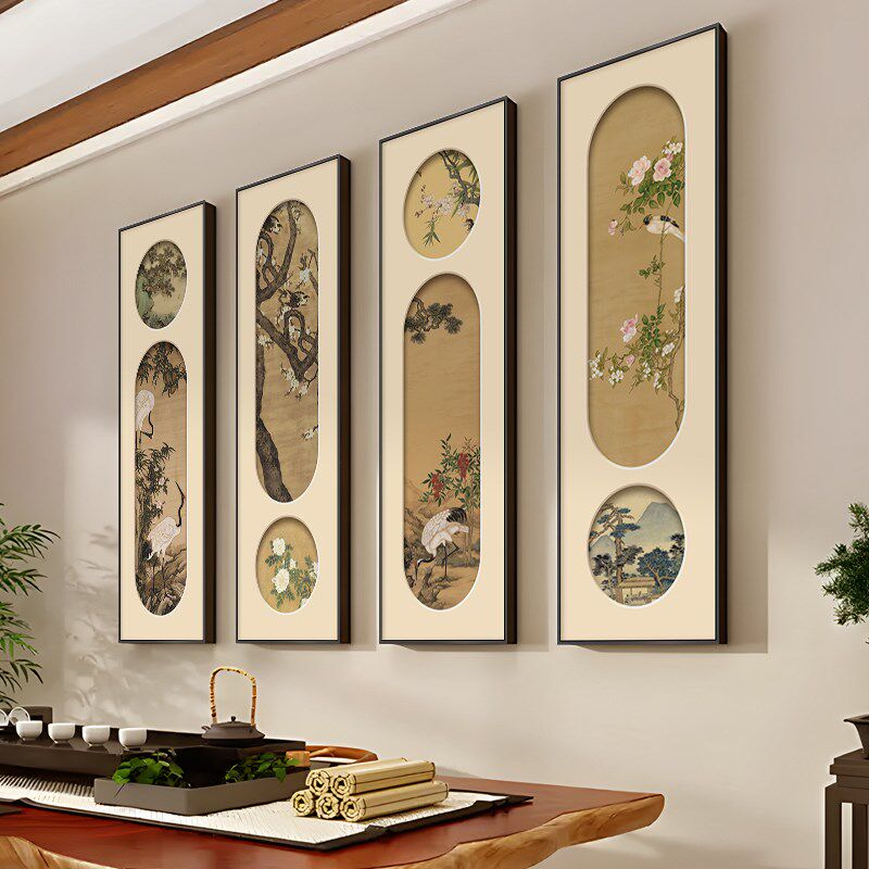 国风仙鹤茶室背景墙装饰挂画客厅禅意装饰画新中式布置高级感壁画