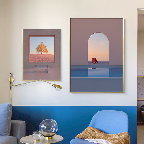 美森北欧建筑风景创意装饰画客厅三联画玄关过道壁画卧室床头挂画