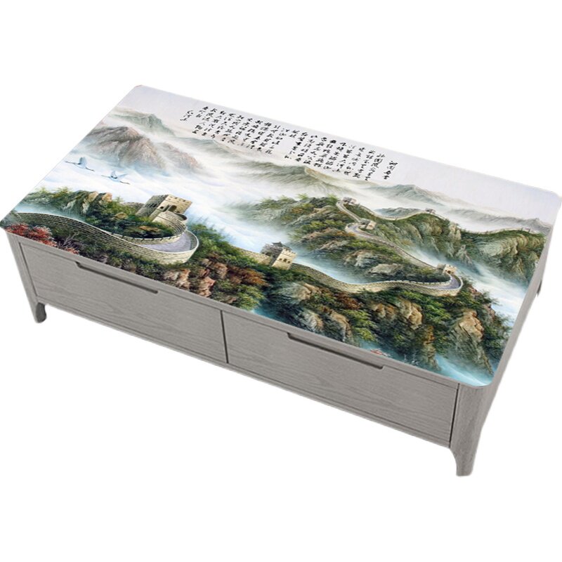 中国风茶几桌布迎客松PVC塑料防水防油免洗餐桌垫电视柜桌布高档