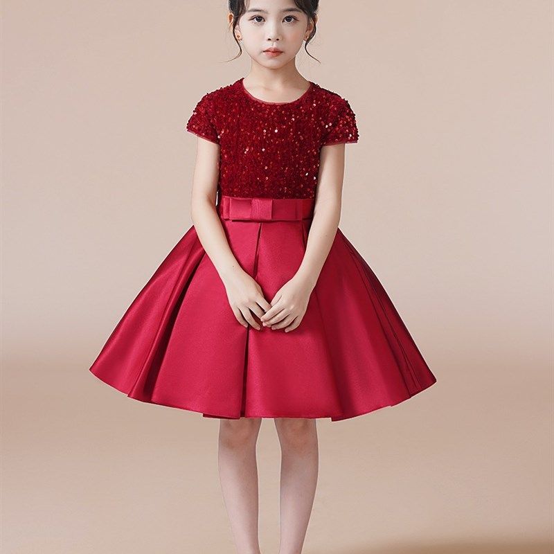 女童红色生日公主裙钢琴演出服六一儿童节学校合唱团比赛朗诵主持