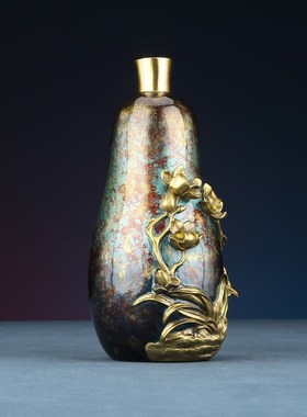 铜欣祥 彩铜小兰花瓶客厅玄关家居装饰品实用摆设干花瓶花插摆件