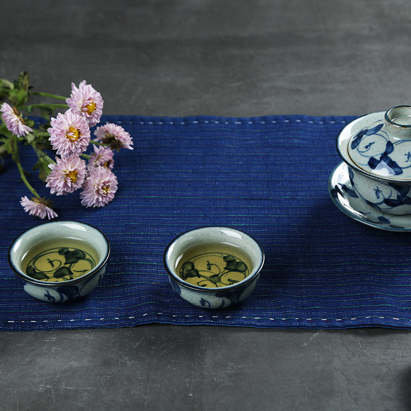 土布茶席 老粗布茶席手工缝边桌旗茶具茶垫 禅意日式干泡双层茶席
